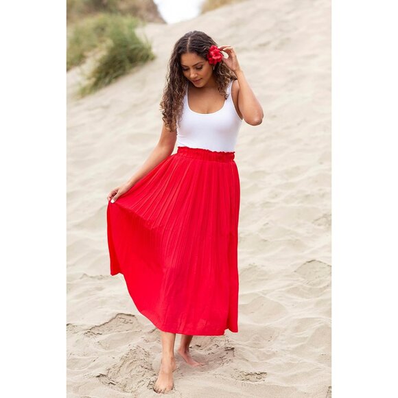 Elegant Pink Floral Pleated Midi Skirt - High-Waisted with Convenient Pockets - Picture 6 of 6